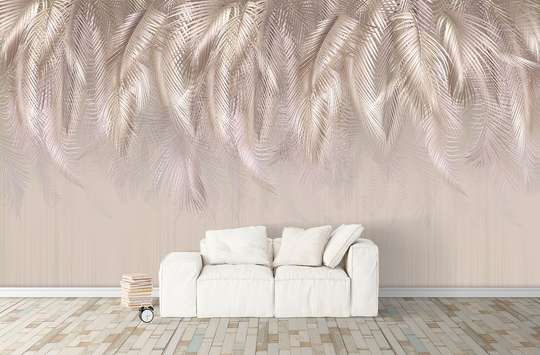 Wall Mural - Tropical leaves on pale pink background