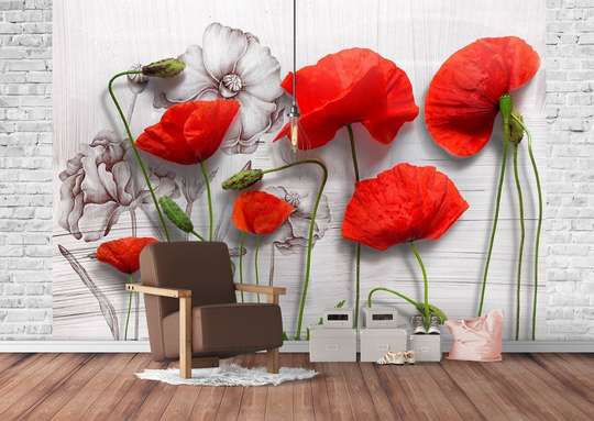 Wall Mural - Poppies on the background of the picture