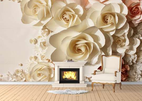 3D Wallpaper - Beige roses