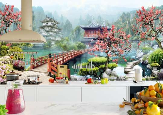 Wall Mural - Beautiful Chinese garden with sakura.