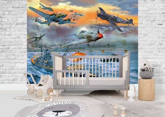 Wall Mural - Air attack on boats