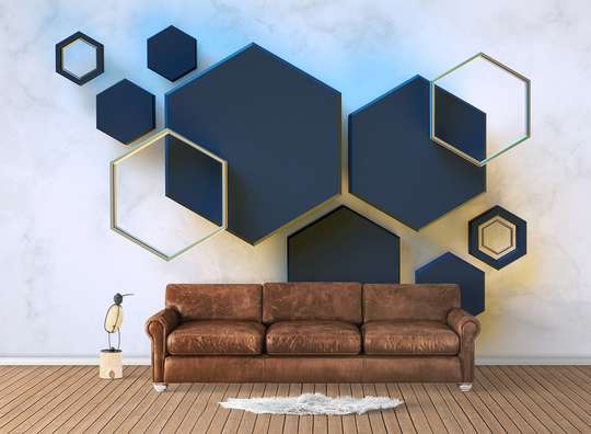 Wall Mural - Blue hexagons on a light background