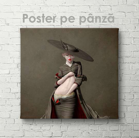 Постер - Дама в шляпе, 40 x 40 см, Холст на подрамнике, Ню