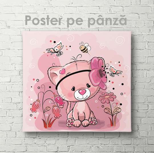 Постер - Розовый котик, 40 x 40 см, Холст на подрамнике