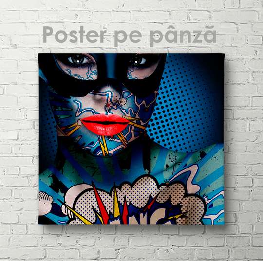 Poster - Fată în mască, 40 x 40 см, Panza pe cadru