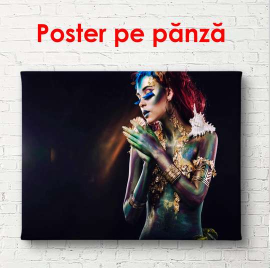 Постер - Гламурная девушка на черном фоне, 90 x 60 см, Постер в раме