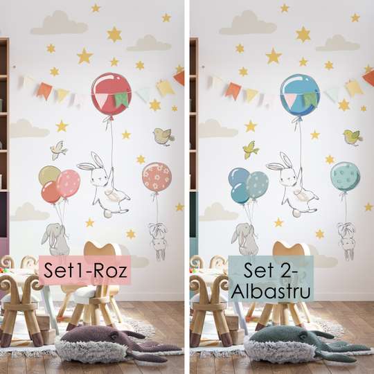 Autocolante de perete, Iepurașii cu baloane, SET-2