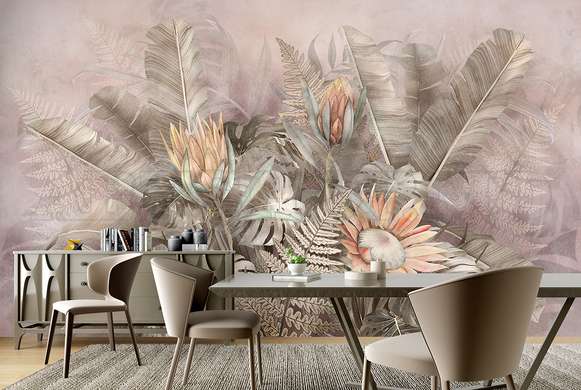 Wall mural - Exotic bouquet with flowers in beige shades