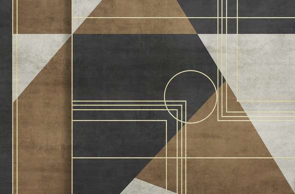 3D Wallpaper - Modern Geometry with Golden Shapes