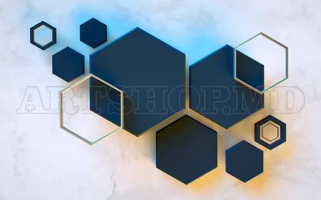 Fototapet - Hexagon albastru pe un fundal deschis