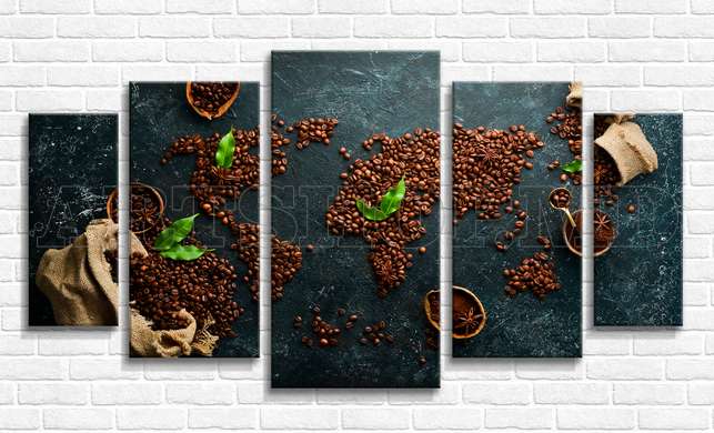 Modular picture, World map made of coffee beans, 108 х 60