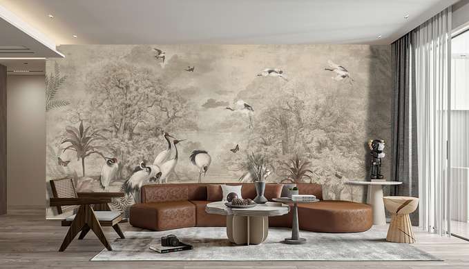 Wall Mural - Birds on the background of the forest