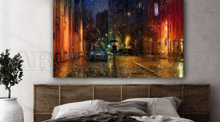Poster - Fată în ploaie, 45 x 30 см, Panza pe cadru, Pictura