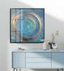 Poster - Blue & Gold Circle, 100 x 100 см, Framed poster on glass, Abstract