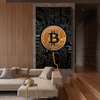 Poster - Gold bitcoin, 45 x 90 см, Framed poster on glass, Glamour