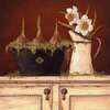 Poster - White chest of drawers with flowers against a brown wall, 100 x 100 см, Framed poster, Provence