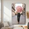 Poster - Girl with pale pink flowers, 45 x 90 см, Framed poster on glass, Glamour