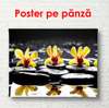 Poster - Orhidee galbene pe pietre negre, 90 x 60 см, Poster înrămat, Flori