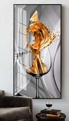 Poster - Golden cocktail, 45 x 90 см, Framed poster on glass, Food and Drinks