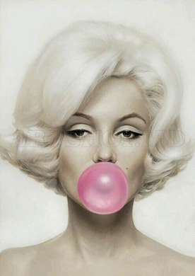 Poster - Marilyn Monroe with pink gum, 60 x 90 см, Framed poster, Famous People
