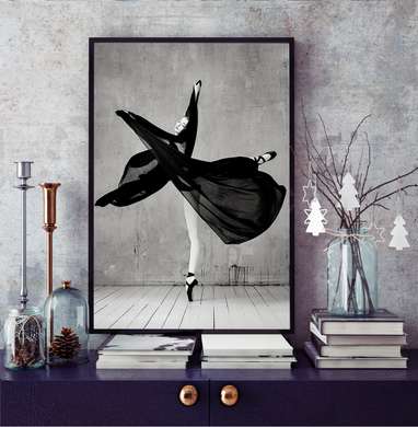 Постер - Девушка танцует, 30 x 45 см, Холст на подрамнике, Черно Белые