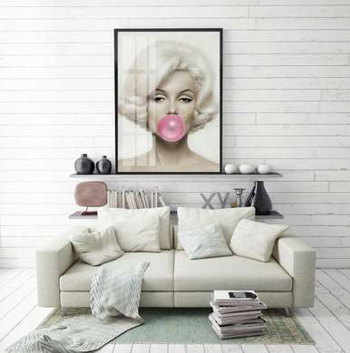 Poster - Marilyn Monroe with pink gum, 60 x 90 см, Framed poster