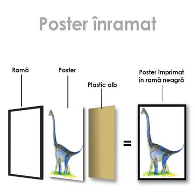 Poster - Dinosaur in watercolor 1, 60 x 90 см, Framed poster on glass, For Kids