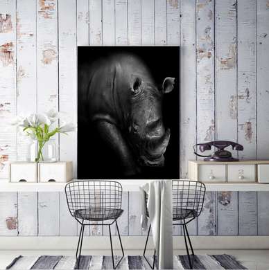 Poster, Rhino, 60 x 90 см, Framed poster on glass, Animals