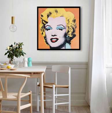 Постер - Поп Арт портрет Мэрлин Монро н ажелтом фоне, 100 x 100 см, Постер в раме, Личности
