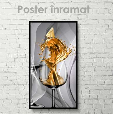 Постер - Золотой коктейль, 30 x 60 см, Холст на подрамнике, Еда и Напитки