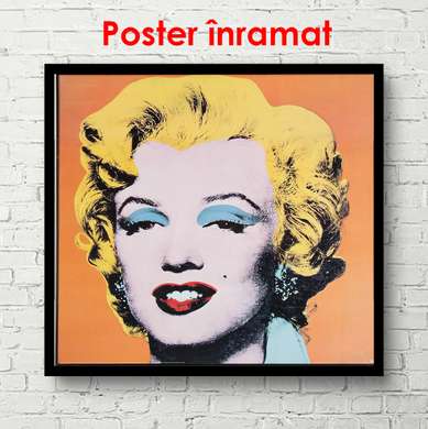 Poster - Pop Art portrait of Marilyn Monroe on yellow background, 100 x 100 см, Framed poster