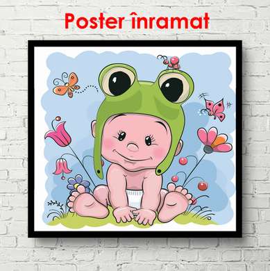 Постер - Маленькая лягушка, 100 x 100 см, Постер в раме, Для Детей