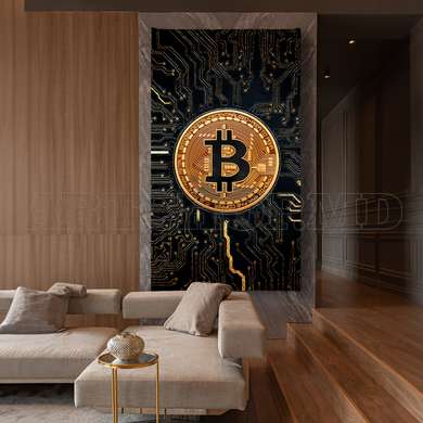 Poster - Bitcoin de aur, 45 x 90 см, Poster inramat pe sticla, Glamour