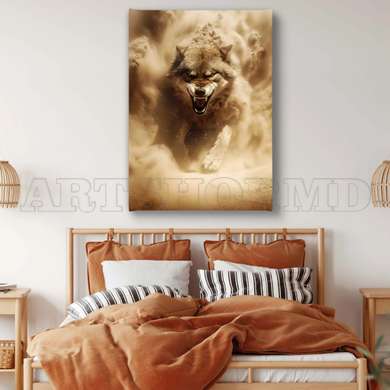 Poster - Lupul furios, 45 x 90 см, Poster inramat pe sticla, Animale