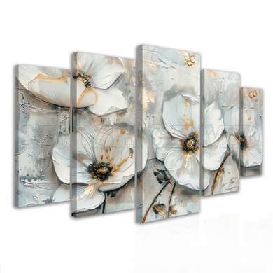 Modular picture, Tender flowers on a light gray background, 108 х 60