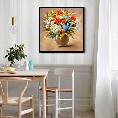 Poster - Ghiveci de flori de primăvară, 100 x 100 см, Poster inramat pe sticla