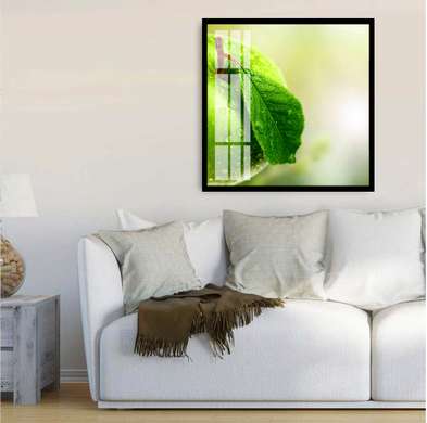 Постер - Зеленое яблоко крупным планом, 100 x 100 см, Постер в раме, Еда и Напитки