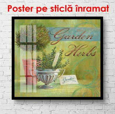 Постер - Зеленый цветок на зеленом фоне, 100 x 100 см, Постер в раме, Прованс