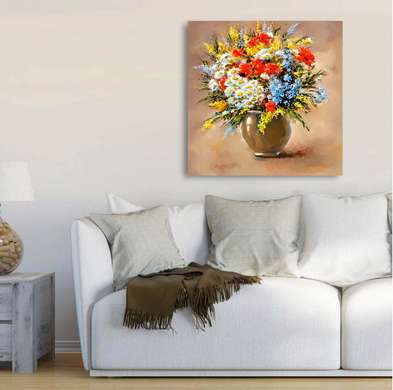 Постер - Горшок с весенними цветами, 100 x 100 см, Постер в раме