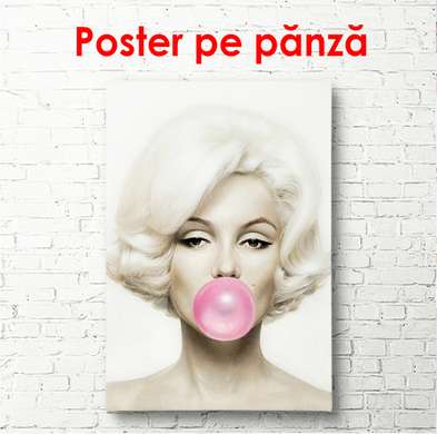 Poster - Marilyn Monroe cu о gumă de mestecat roz, 60 x 90 см, Poster înrămat, Persoane Celebre