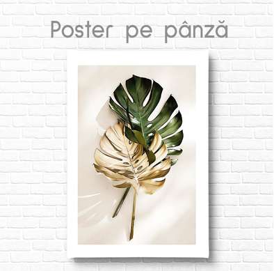 Poster - Gold and green leaf, 30 x 45 см, Canvas on frame