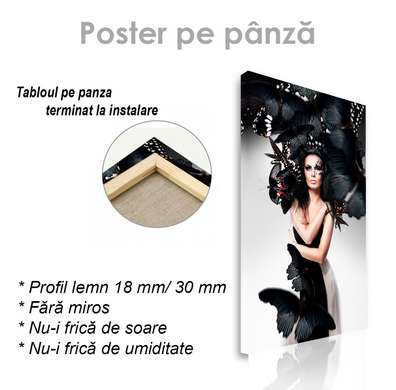 Poster - Domnișoara între fluturi, 30 x 60 см, Panza pe cadru
