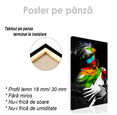 Poster - Imagine alb-negru a unei fete cu culori curcubeu, 45 x 90 см, Poster inramat pe sticla
