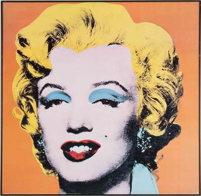Poster - Portretul pop art al lui Marilyn Monroe pe un fundalul galben, 100 x 100 см, Poster înrămat, Persoane Celebre
