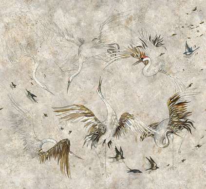 Wall Mural - Flock of birds on a beige background