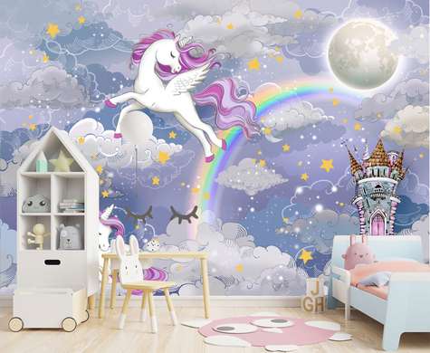 Nursery Wall Mural - Unicorns in fairy clouds