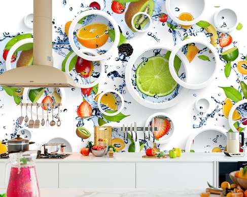 Wall Mural - Circles on fruit print background