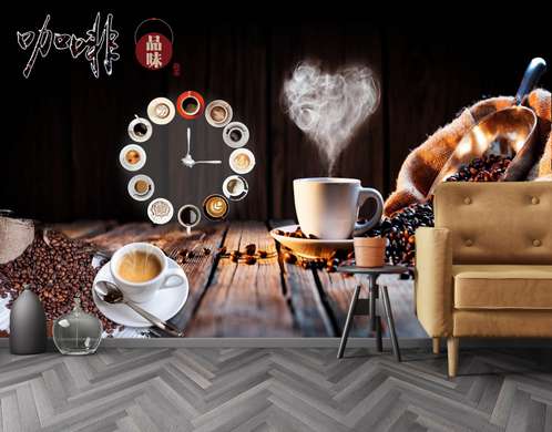 Wall Mural - Cup of black coffee with a bag on a black background