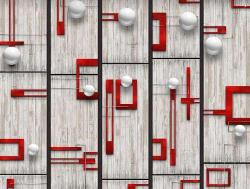 Wall Mural - White balls and red lines