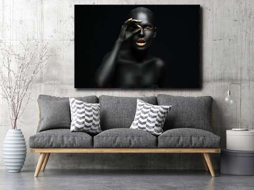 Картина в Раме - Черно-золотая женщина, 120 x 90 см